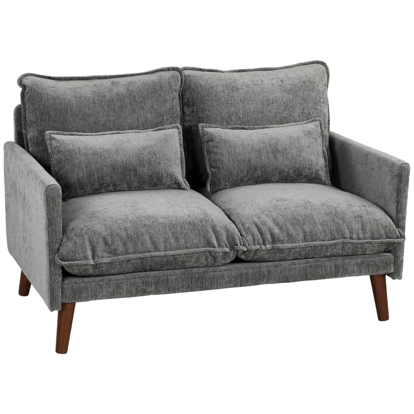 HOMCOM 2 Seater Sofa, Loveseat Sofa with Spring Cushions, Wide and Deep Seat, Wood Legs, Grey