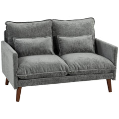HOMCOM 2 Seater Sofa, Loveseat Sofa with Spring Cushions, Wide and Deep Seat, Wood Legs, Grey