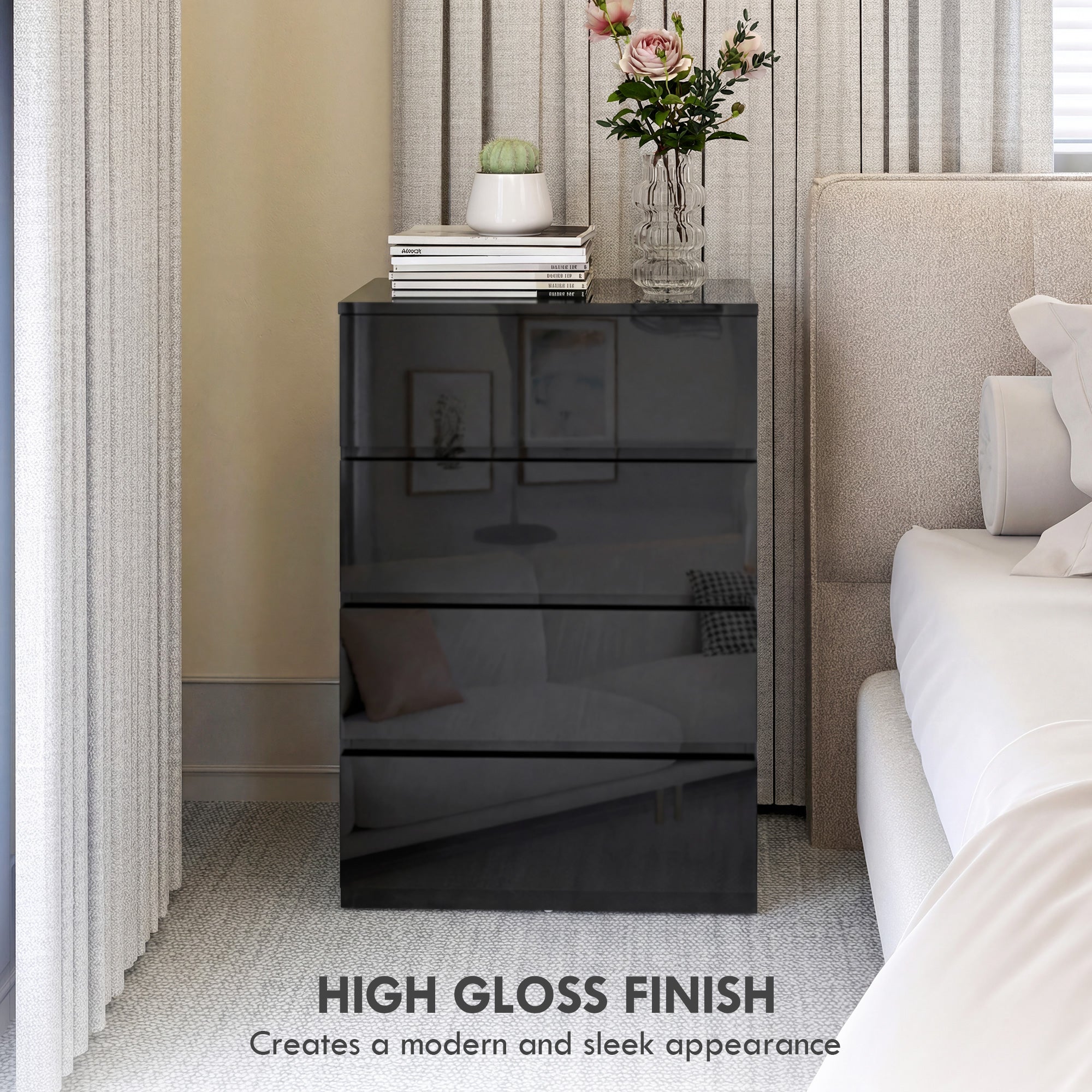 HOMCOM Chest of Drawers, 4-Drawer Storage Cabinets, Modern Dresser, Storage Drawer Unit for Bedroom