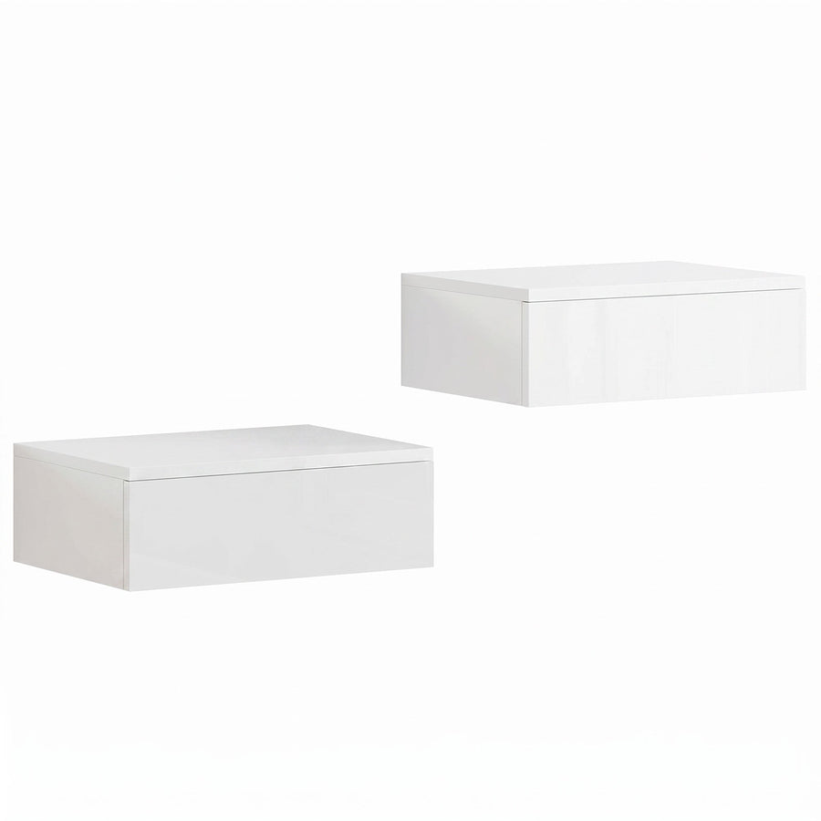 HOMCOM Floating Bedside Table Set of 2, Wall-Mounted Nightstand with High Gloss Finish & Storage Drawer, White