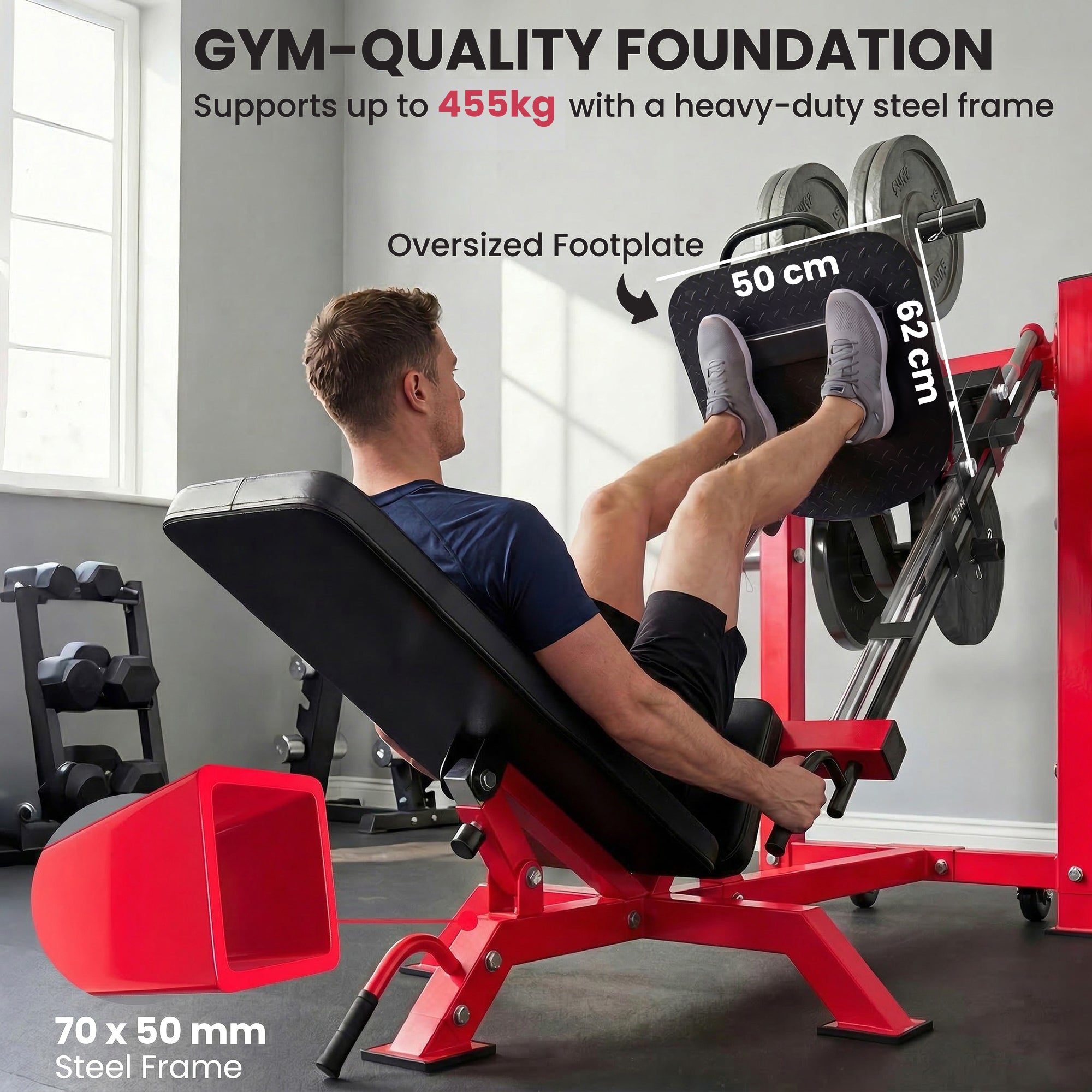 SPORTNOW Leg Press Machine with Wheels and Calf Block, Adjustable Squat Machine for Home Gym, 455KG Capacity