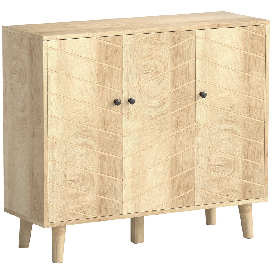 HOMCOM Vintage Sideboard with Chevron Doors and Pine Wood Legs for Living Room, Kitchen