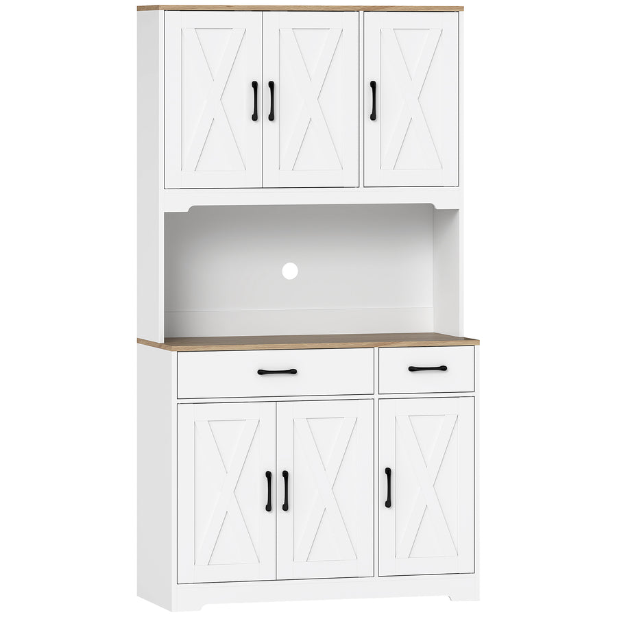HOMCOM 175 cm Tall Kitchen Pantry Cabinet with Microwave Stand, Freestanding Pantry Cupboard, White