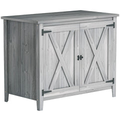 Outsunny Wooden Garden Shed, Outdoor Fir Wood Storage Shed with Shelf and Double Doors, Light Grey