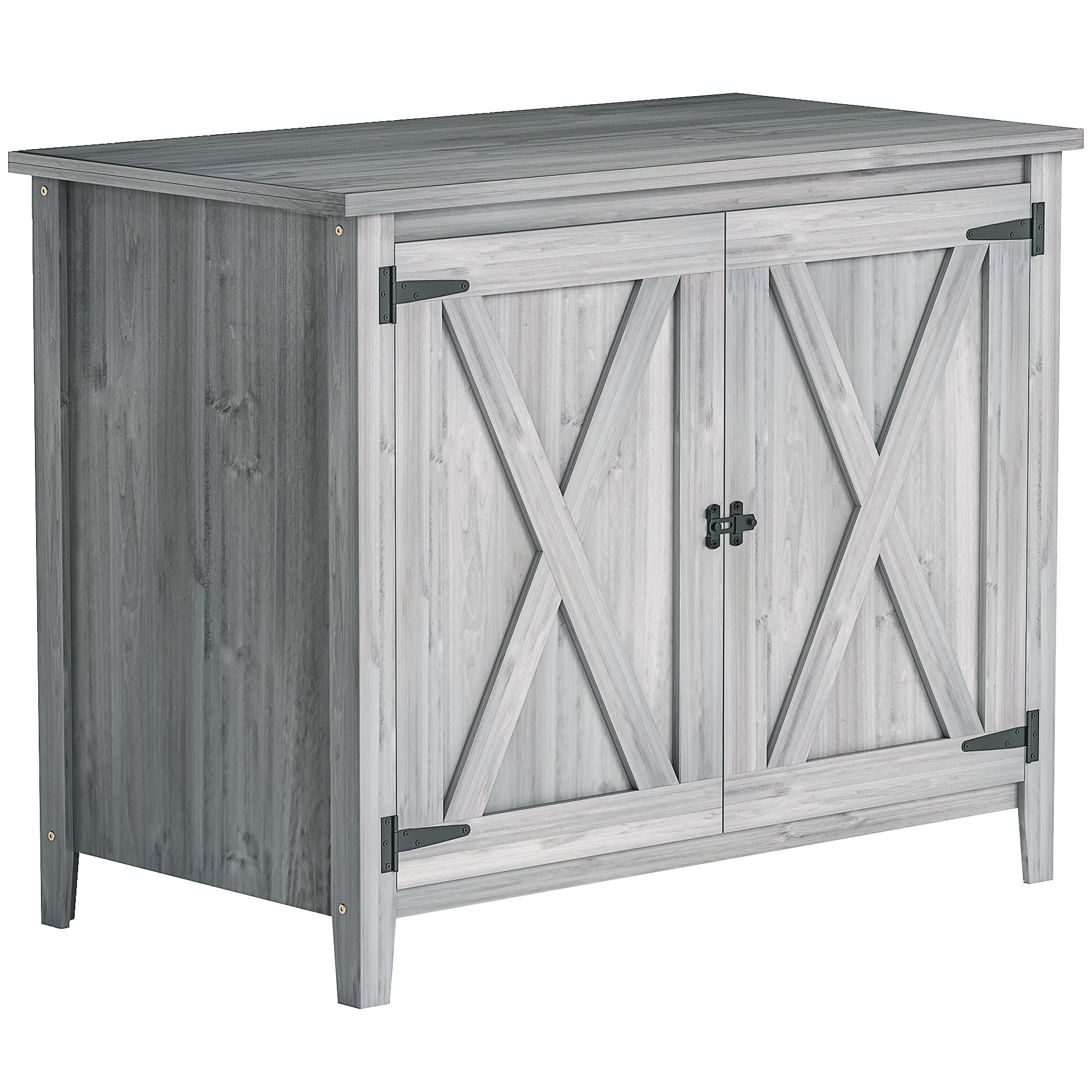 Outsunny Wooden Garden Shed, Outdoor Fir Wood Storage Shed with Shelf and Double Doors, Light Grey