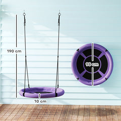AIYAPLAY 100cm Diameter Nest Seat for Kids with Height Adjustable Hanging Ropes for Outdoor, Playground, Garden, Purple