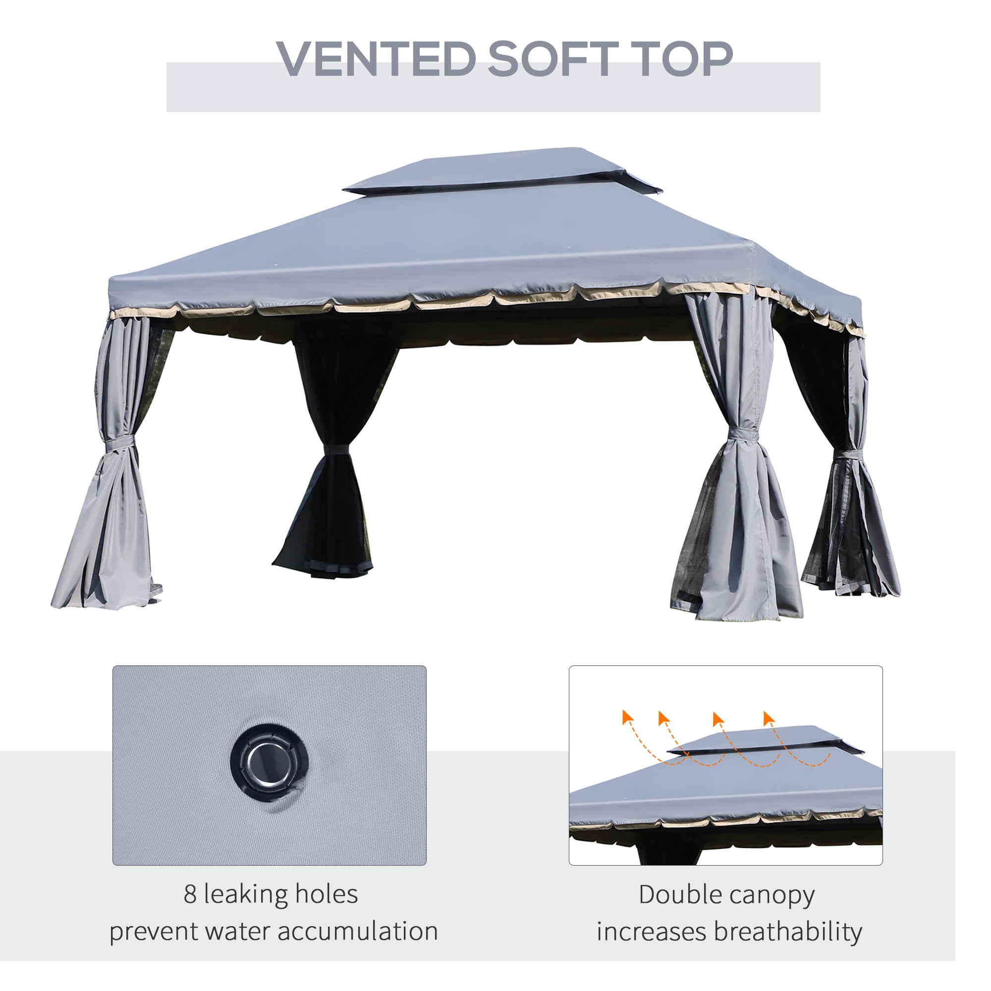 Outsunny 3 x 4m Aluminium Garden√Ç Gazebo, Marquee Canopy Shelter Pavilion Party Tent with Nets and Curtains for Garden and Deck, Grey
