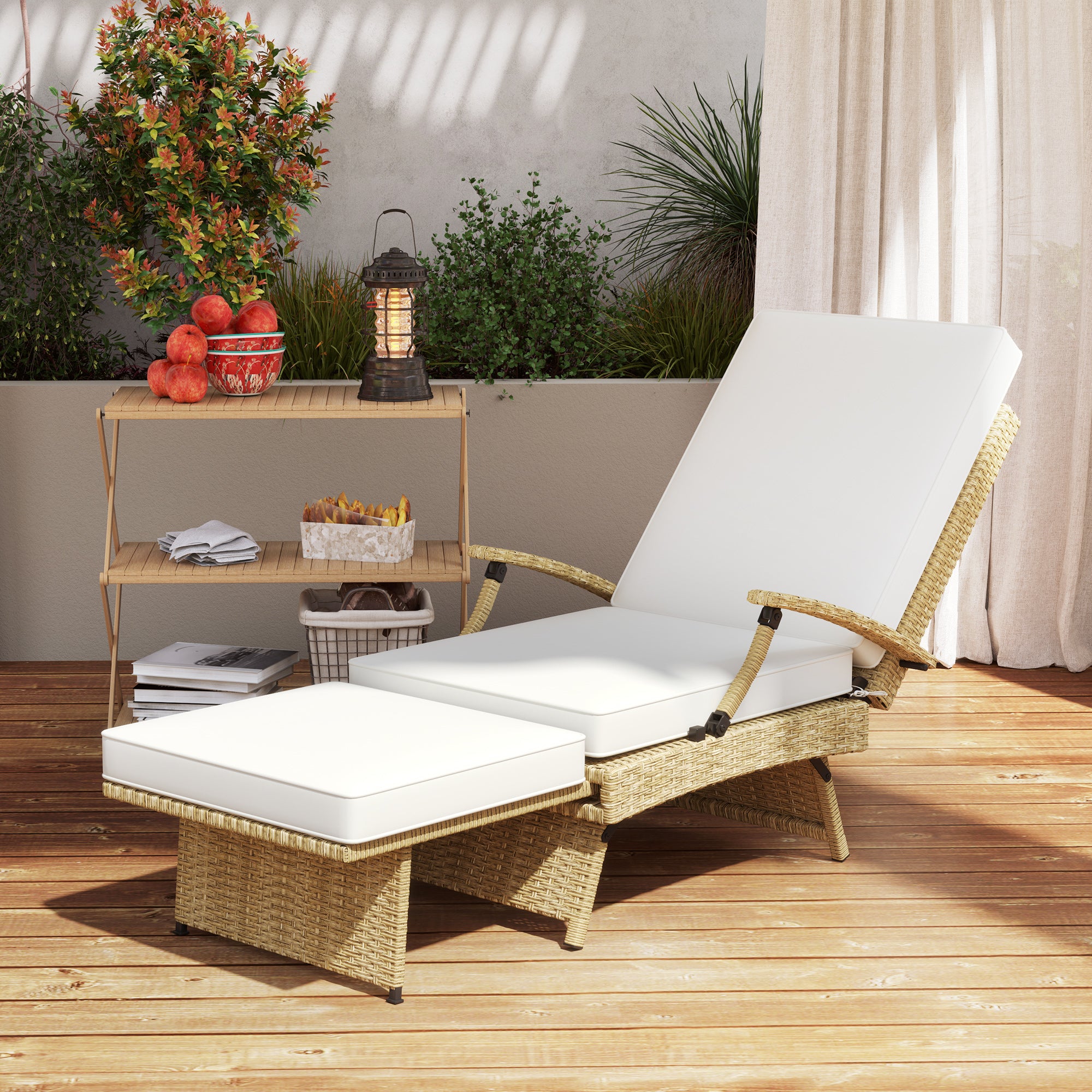 Outsunny 80√Ç¬∞ Reclining Rattan Lounger - White/Beige