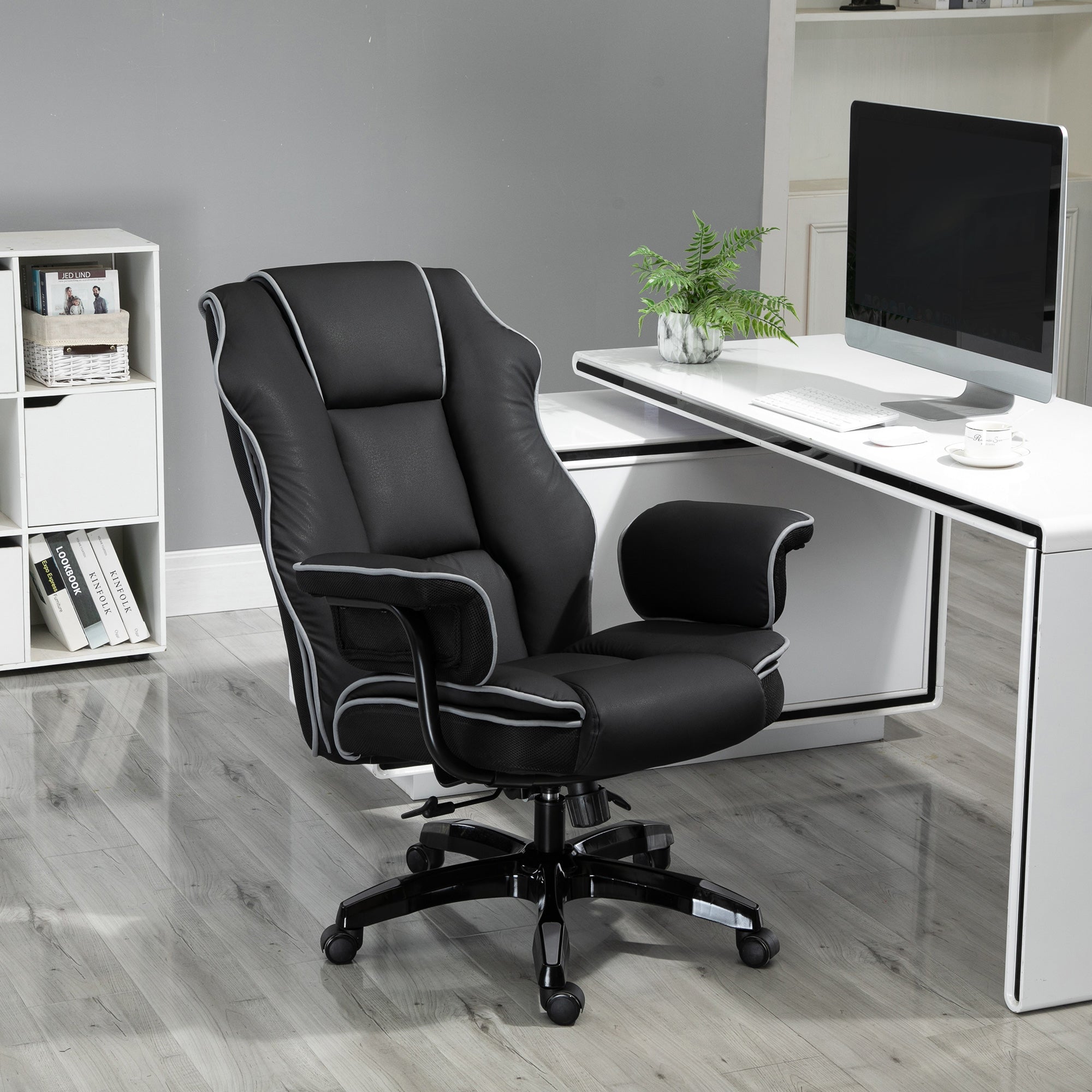Vinsetto Faux Leather Executive Office Chair, with Contrast Piping - Black/White