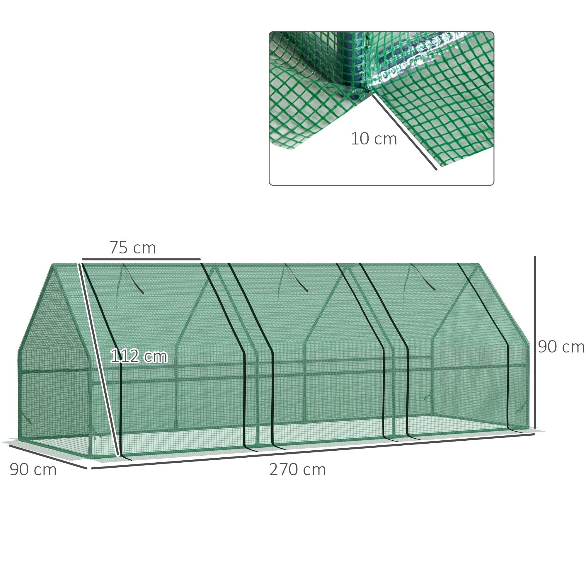 Outsunny Mini Small Greenhouse with Steel Frame & PE Cover & Zipped Window Poly tunnel Steeple for Plants Vegetables, 270 x 90 x 90 cm, Green
