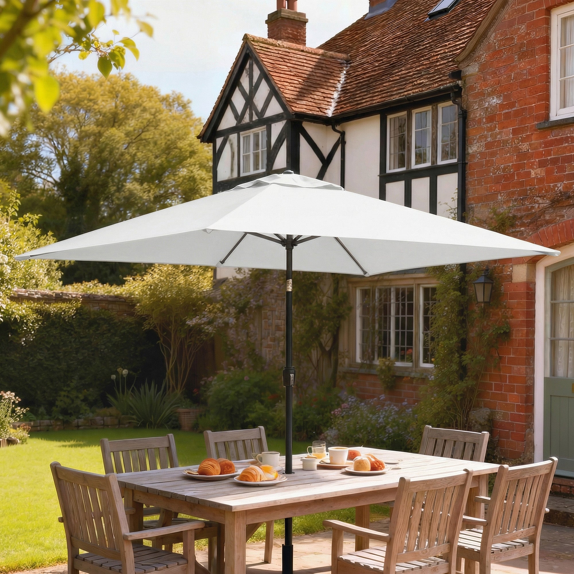 Outsunny Garden Parasol, Parasol Umbrella with Crank Handle, Tilt Function, Polyester Canopy, Cream White