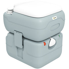 Outsunny Portable Toilet for Adults, 22L Camping Toilet with Seat, Lid and Anti-Leak Handle Pump, Outdoor Travel Toilet with Detachable Tanks for Camping, Boating, Hiking, Travel, RV, Grey