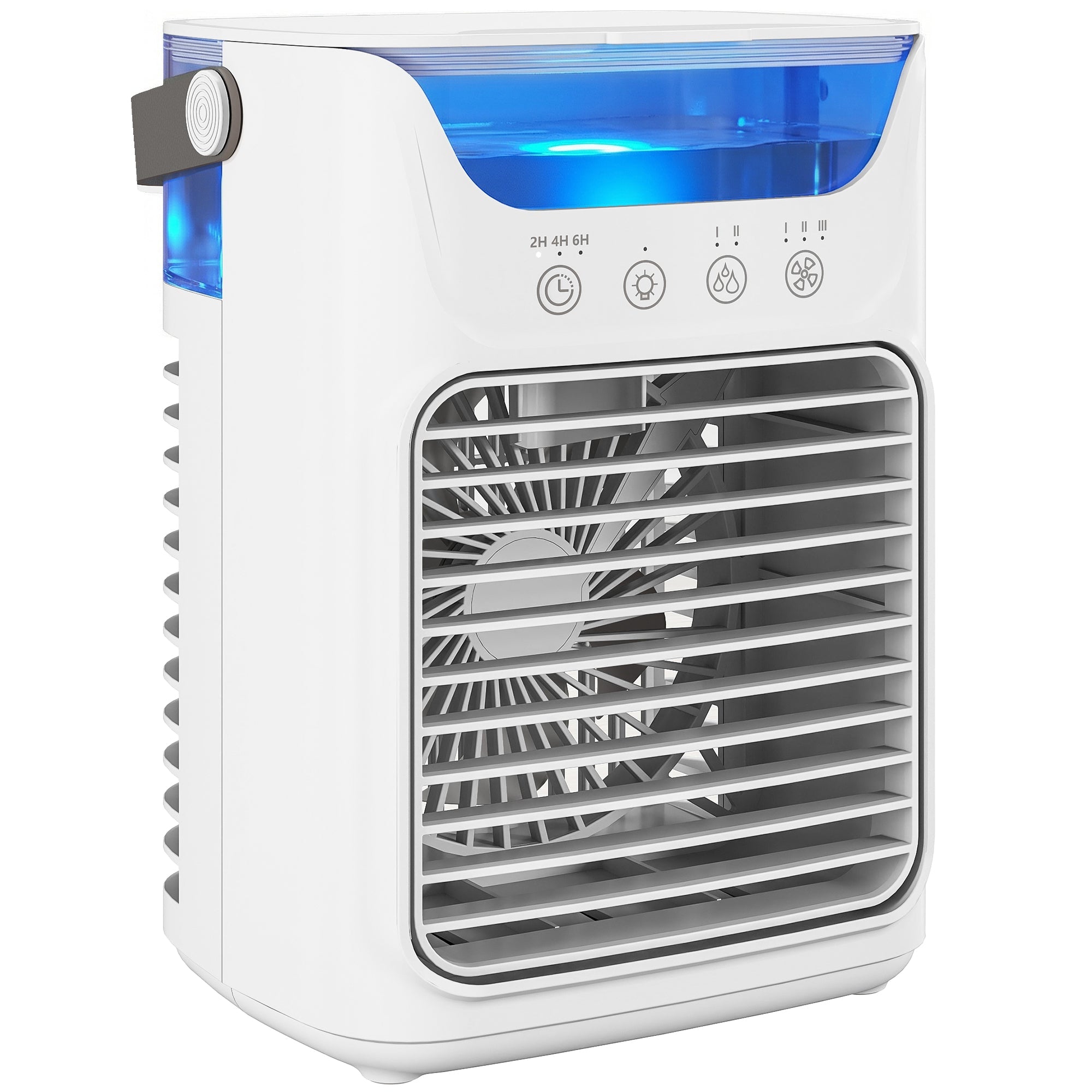 HOMCOM Air Cooler with Adjustable Head, Portable Air Conditioner with 3 Wind Speed, 2 Cool Mist, RGB Light, White