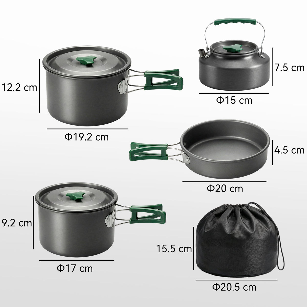 Outsunny Camping Cookware Set for 4-5 People, Lightweight Aluminium Camping Cooking Kit with Anti-Scald Handles, Grey