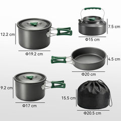 Outsunny Camping Cookware Set for 4-5 People, Lightweight Aluminium Camping Cooking Kit with Anti-Scald Handles, Grey