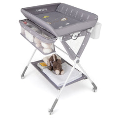Diaper Changing Station with 3 Position Adjustable Level and 4 Universal Wheels-Grey