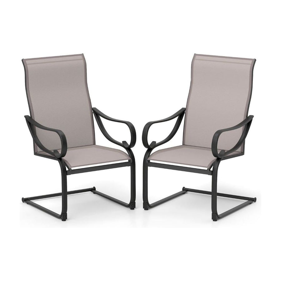 Patio Outdoor C-Spring Dining High-Back Chairs Set of 2-Grey