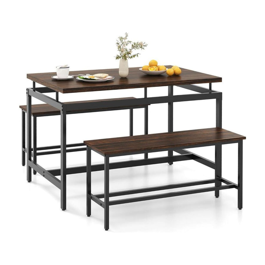 3 PCS Kitchen Dining Room Furniture Set with 108cm Wooden Kitchen Table-Brown