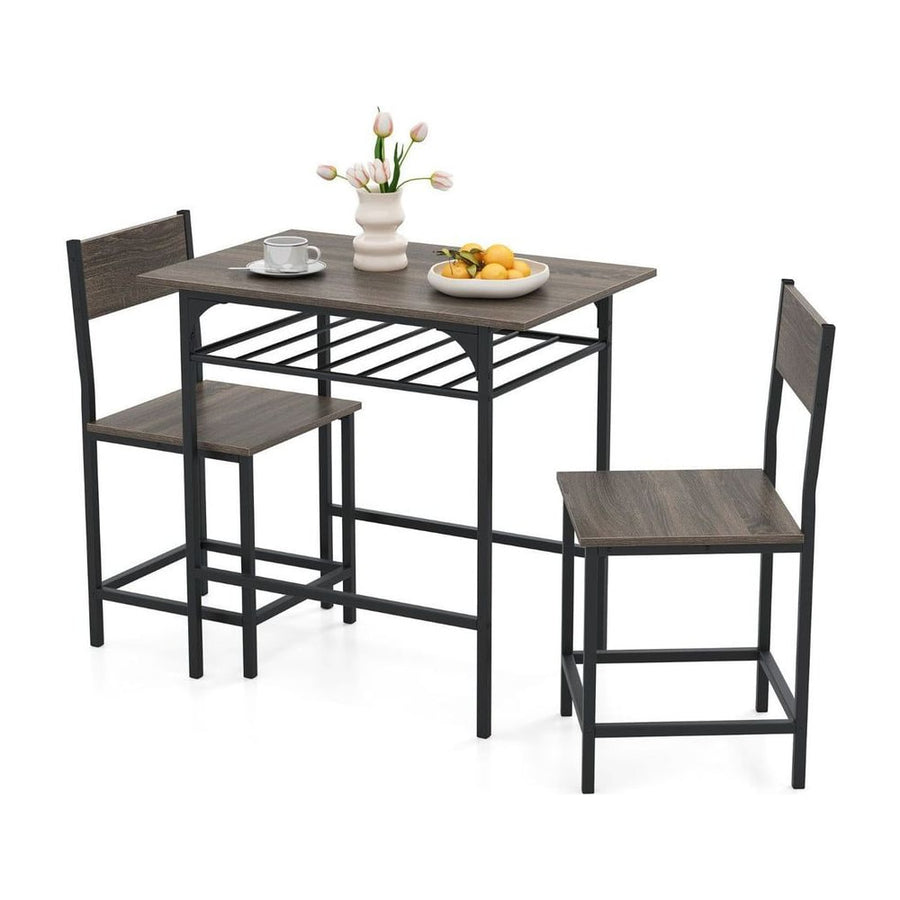 Dining Table Set for 2 with Metal Frame and Storage Rack-Grey