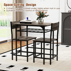 Dining Table Set for 2 with Metal Frame and Storage Rack-Grey