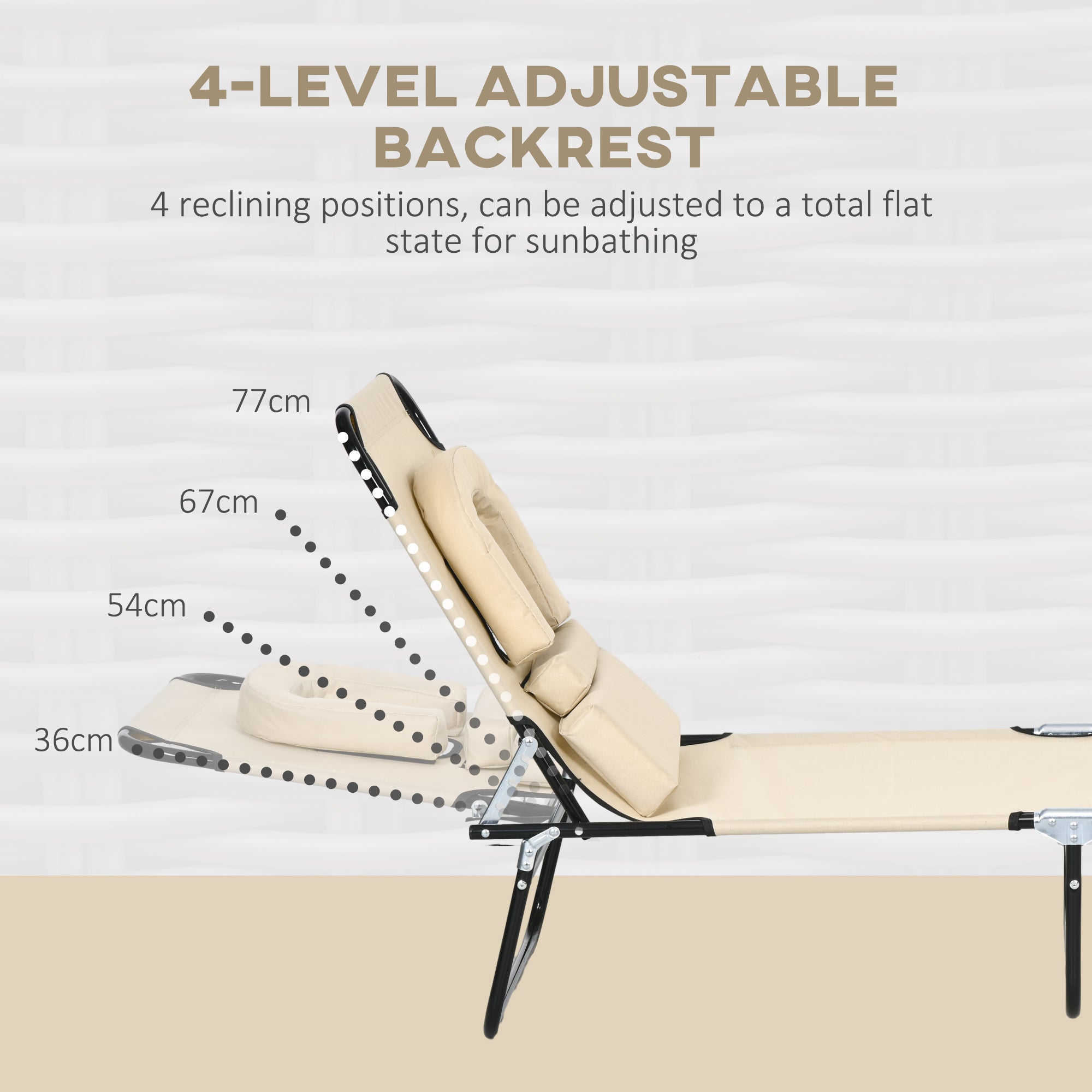 Outsunny Outdoor Folding Sun Lounger Set of 2 with Face Hole, 4 Level Adjustable Backrest Reclining Garden Lounger, Garden Recliner Sunbed with 600 D Oxford Cloth Seat and Pillow for Beach, Sand