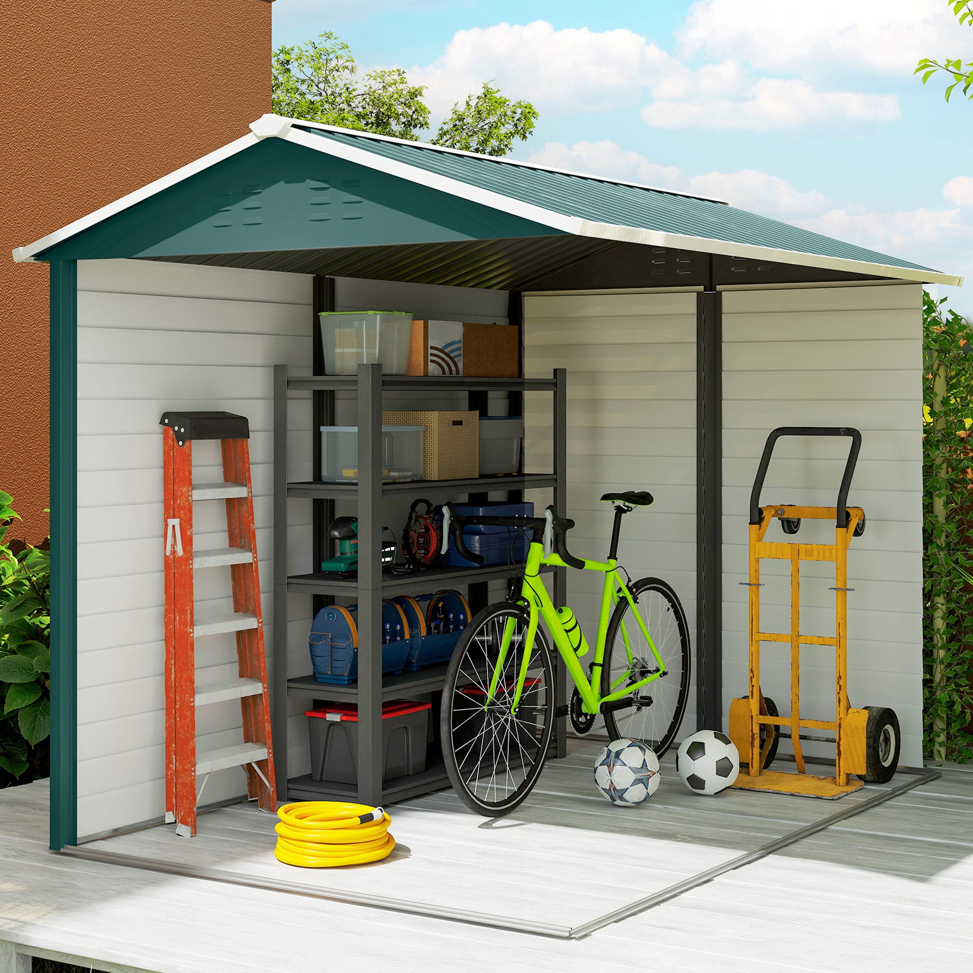 Outsunny 9x 6FT Metal Outdoor Garden Shed, Galvanised Tool Storage Shed w/ Sloped Roof, Lockable Door for Patio Lawn, Green
