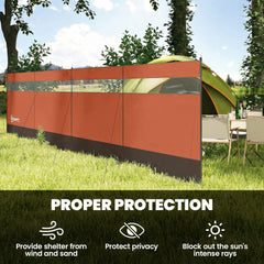 Outsunny Camping Windbreaker with Clear Windows, Carry Bag and Steel Poles, for Beach Caravan Campervan, 725 x 140cm, Orange