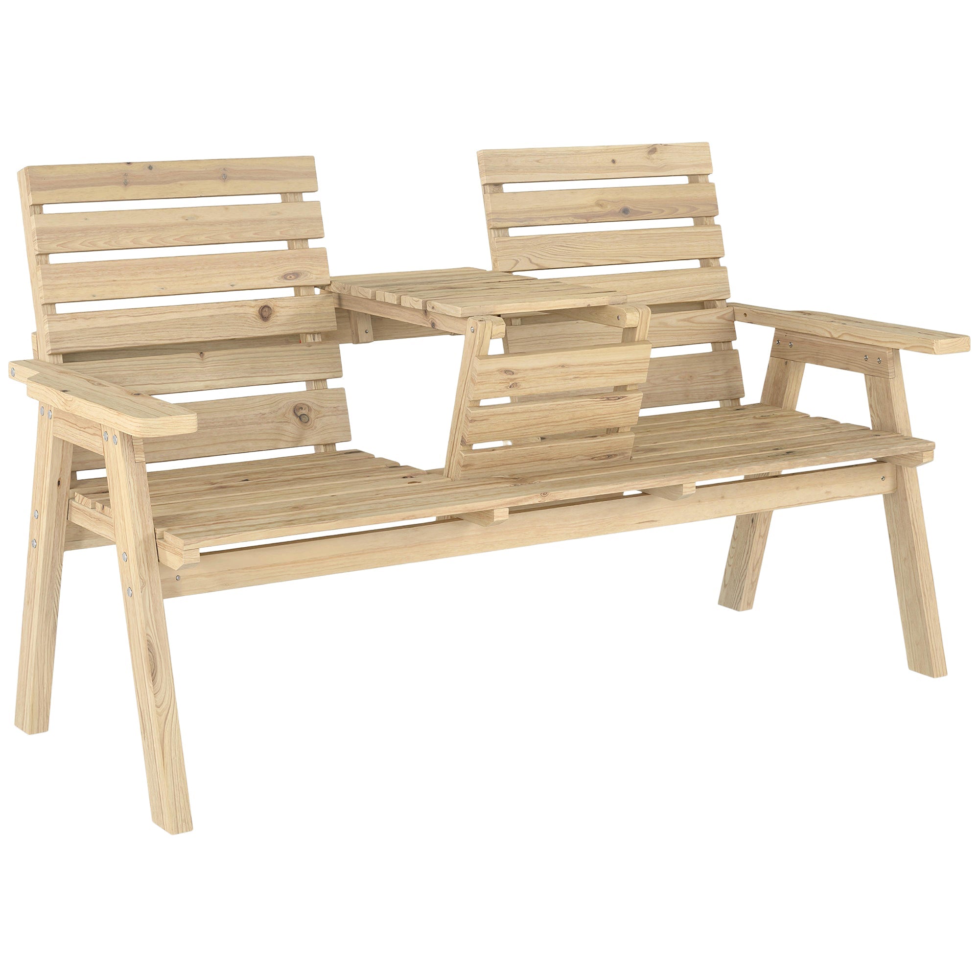 Outsunny Fir Wood Convertible 2 to 3 Seater Outdoor Garden Bench, Natural Wood Finish