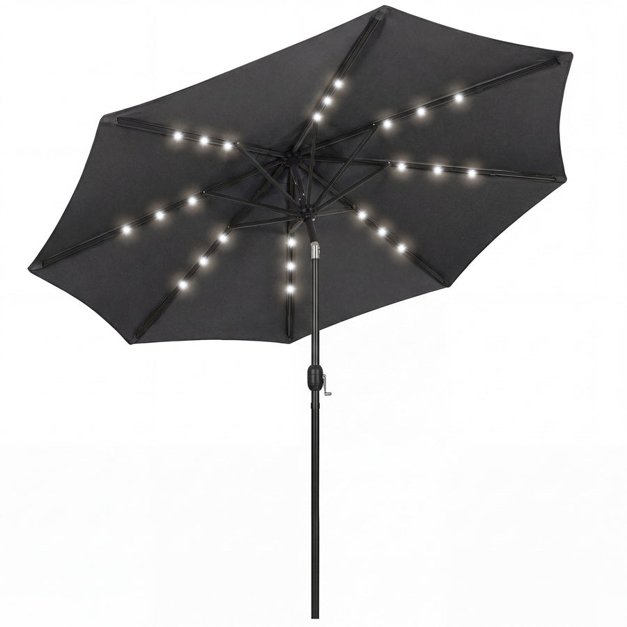 Outsunny 2.6 m Garden Parasol Umbrella with LED Solar Light, Parasol Cover, Outdoor Market Patio Umbrella, Black