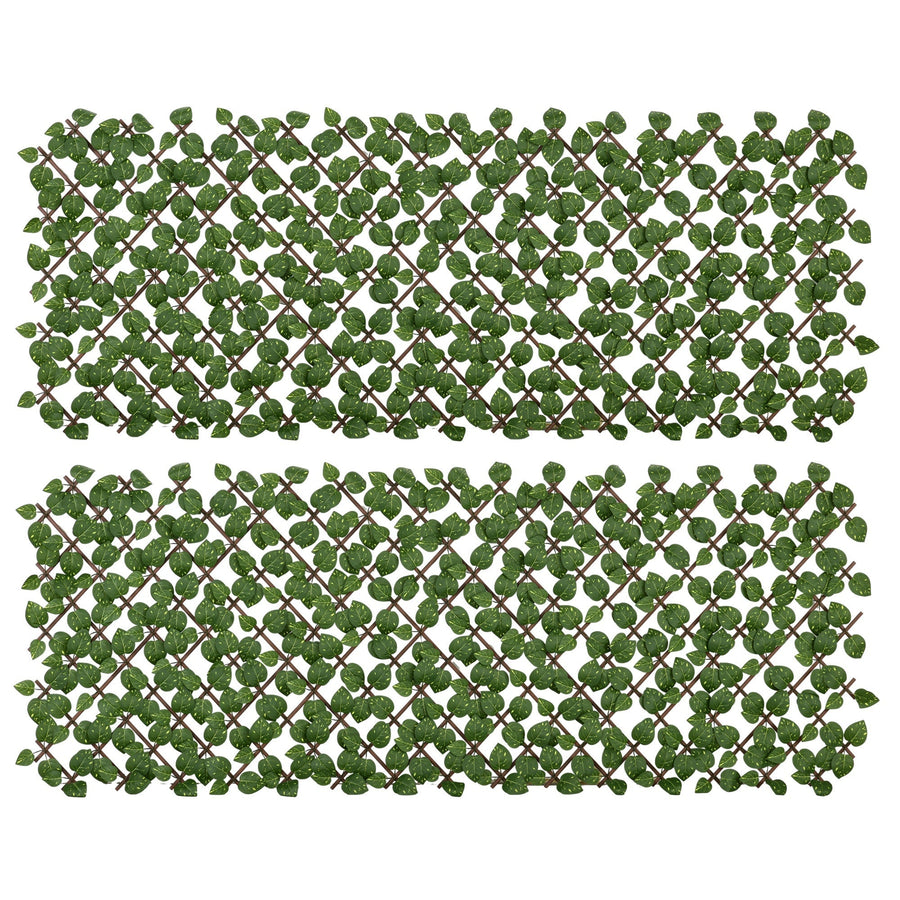Outsunny Set of 2 Expandable Artificial Trellis Hedges - Realistic Leaf Privacy Screen, 2 x 1 m