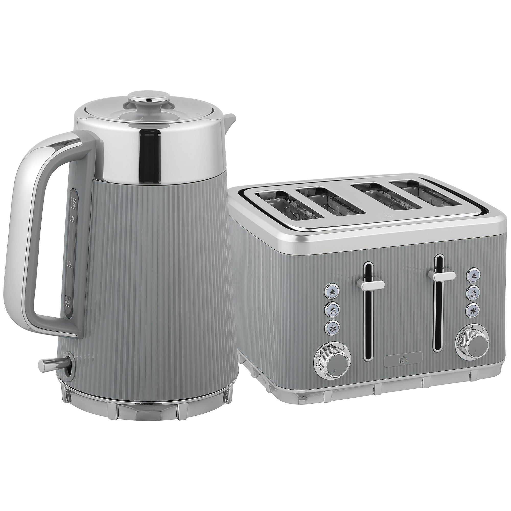 HOMCOM Electric Kettle and Toaster Set, 3000W 1.7L UK Strix Thermostat Rapid Boil Jug Kettle with Limescale Filter, Cool Touch Body, 4 Slice Toaster with 7 Browning Controls, Crumb Tray, Tan