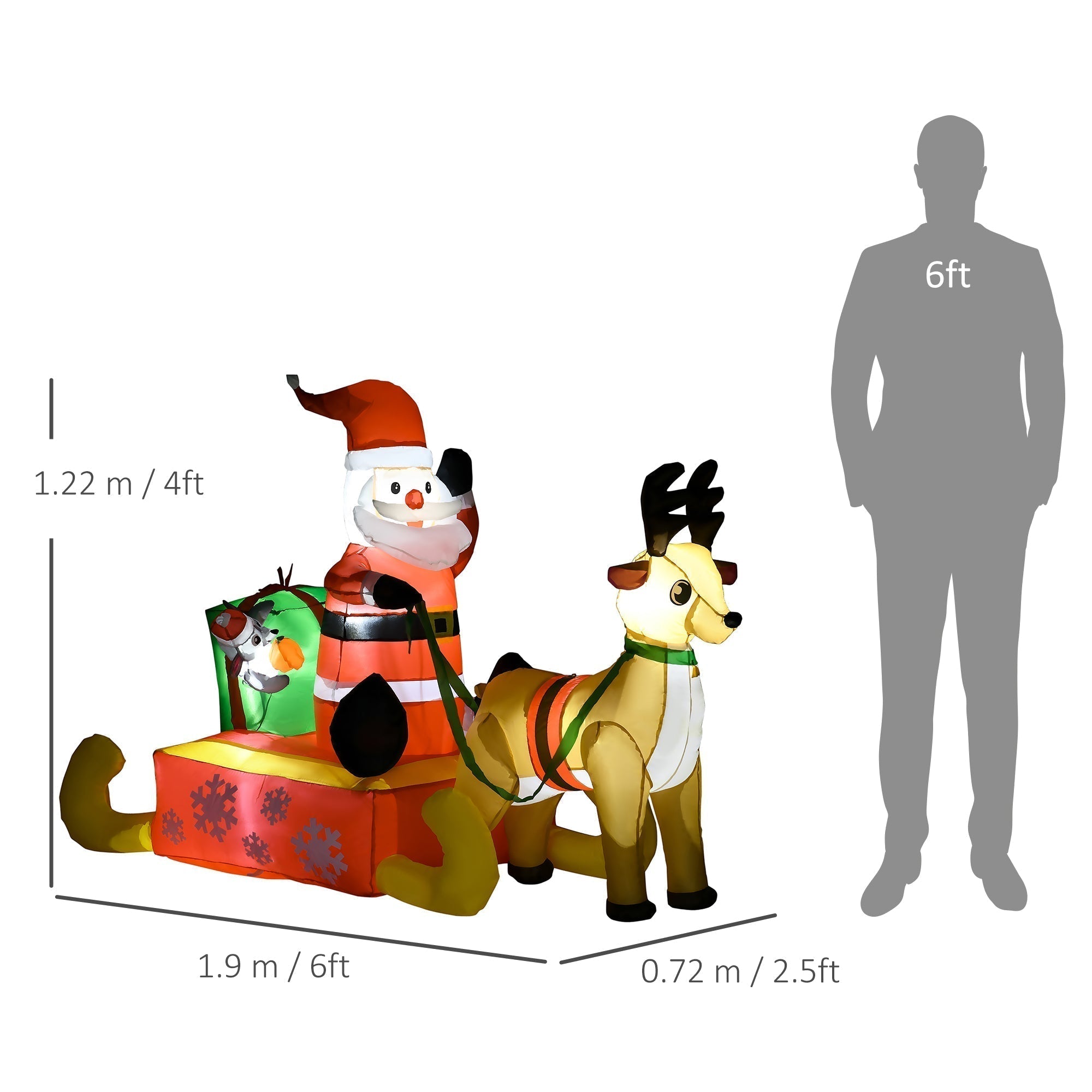HOMCOM 4ft Christmas Inflatable Santa Claus Sledge Sleigh Reindeer Blow Up Decoration Xmas Decor for Garden