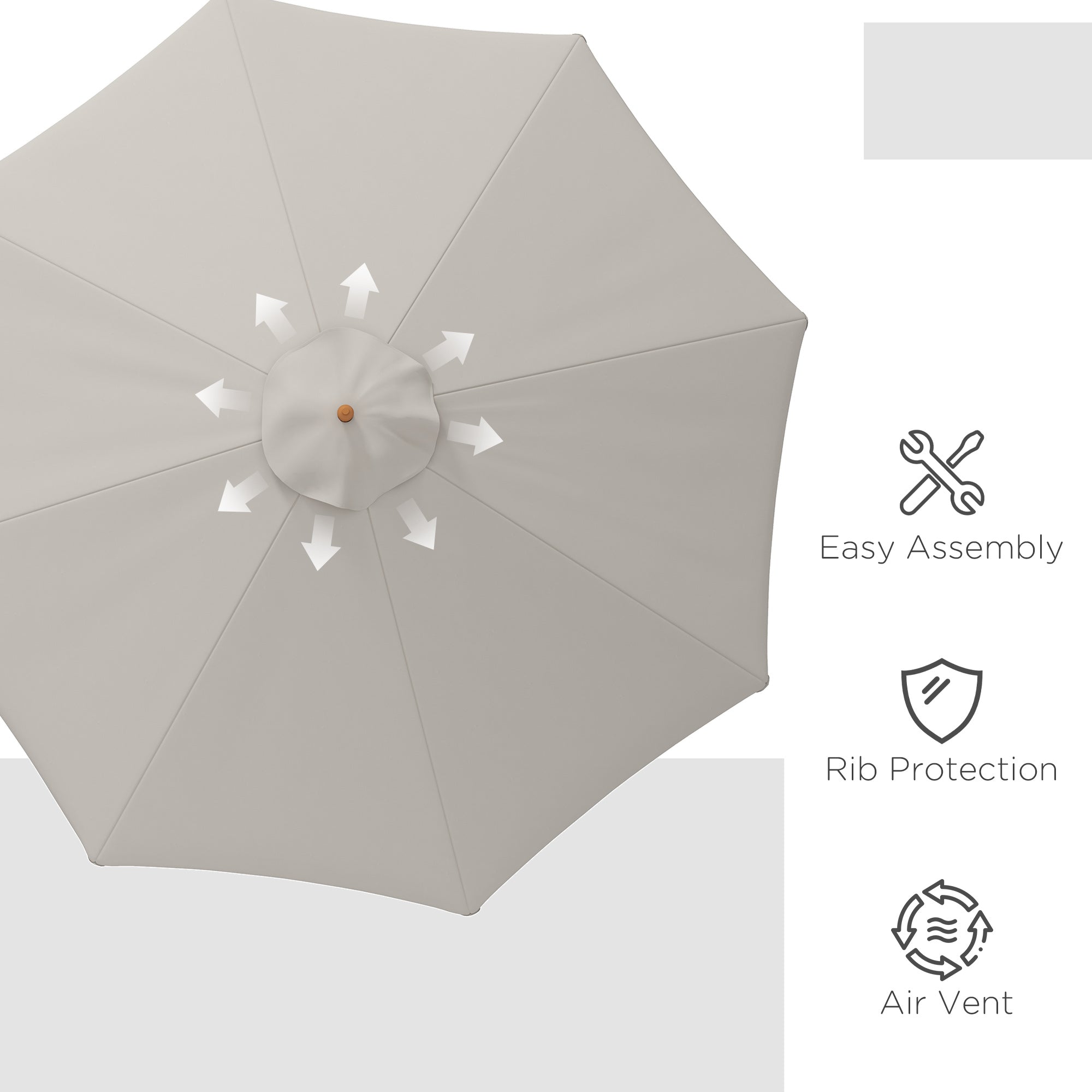 Outsunny 3.3m Elegant Wooden Parasol - Grey