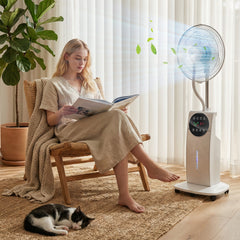 HOMCOM 135cm Pedestal Fan with Water Mist Spray Humidifying Misting Fan, White