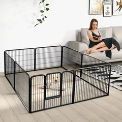 8 Panel 60cm/80cm Height Pen Fence with Lock and Large Door-Black-60 cm