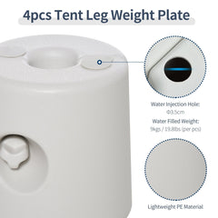 Outsunny 4 Pack 36 kg Gazebo Weights, Canopy Tent Weights with Rapid Clip, Gazebo Leg Weights Fill with Sand or Water, White