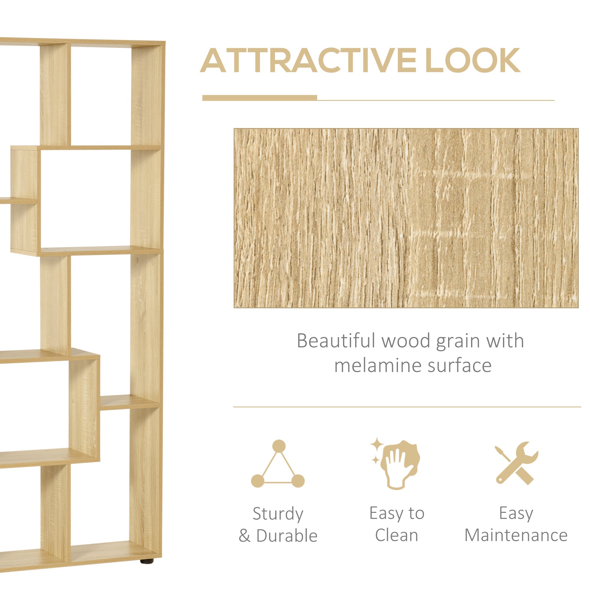 HOMCOM 8-Cube Bookcase, Tall Display Shelf, Standing Storage Rack for Study Room, Living Room, 70 x 24 x 178cm, Natural