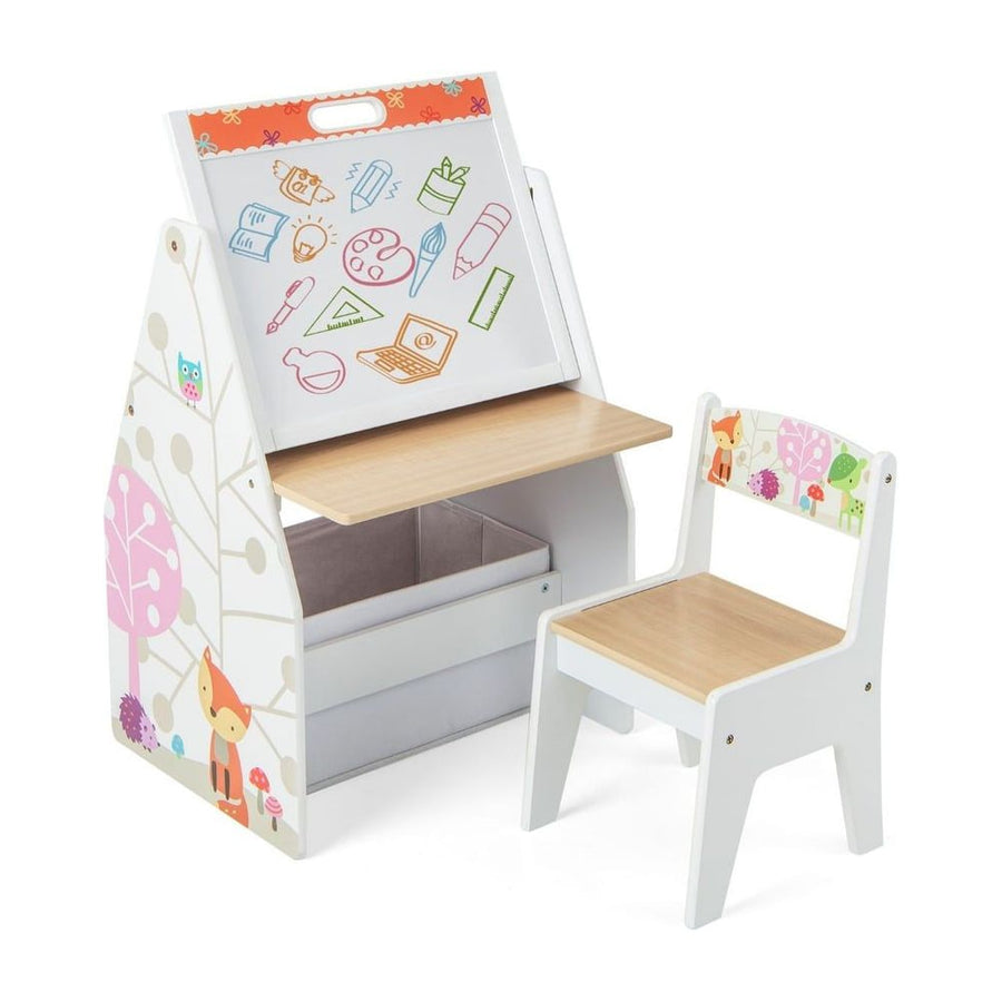 Double-Sided Kids Art Easel and Play Station for Boys Girls-White