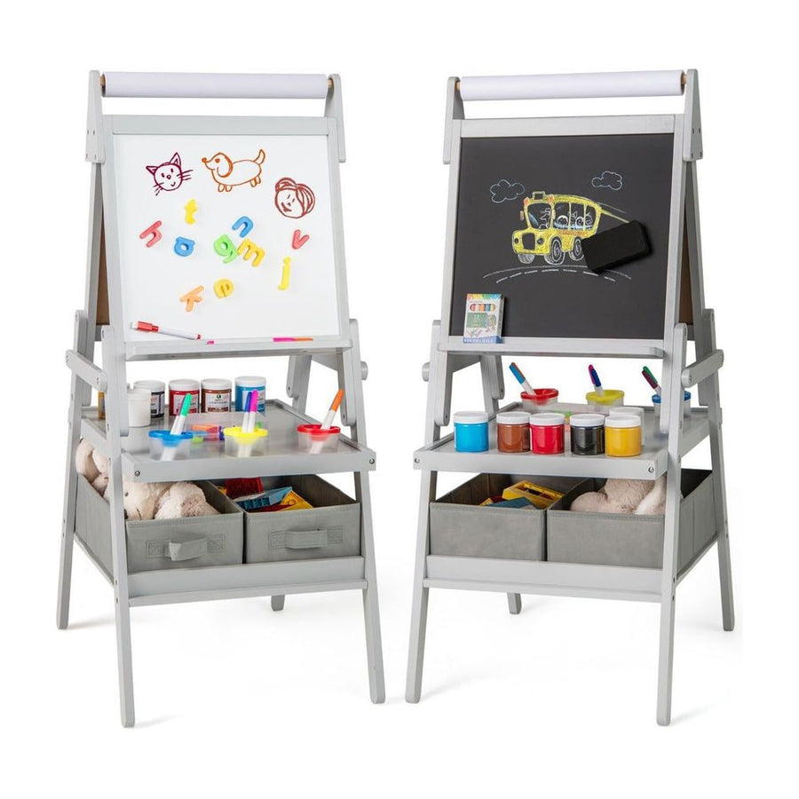 Double-sided Kids Easel with Magnetic Whiteboard and Chalkboard-Grey
