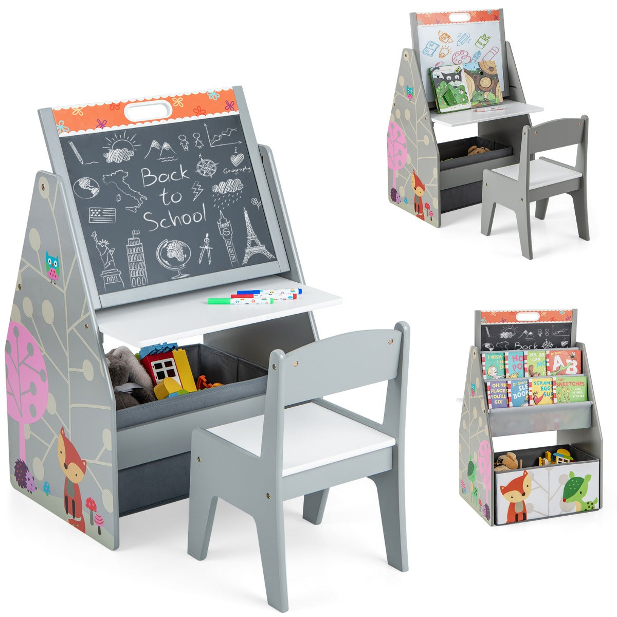Double-Sided Kids Art Easel and Play Station for Boys Girls-Grey