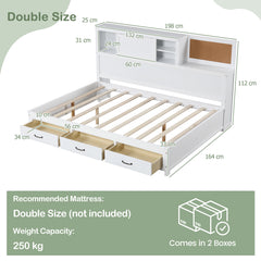 Single/Double Daybed Frame with 3 Storage Drawers-Double Size