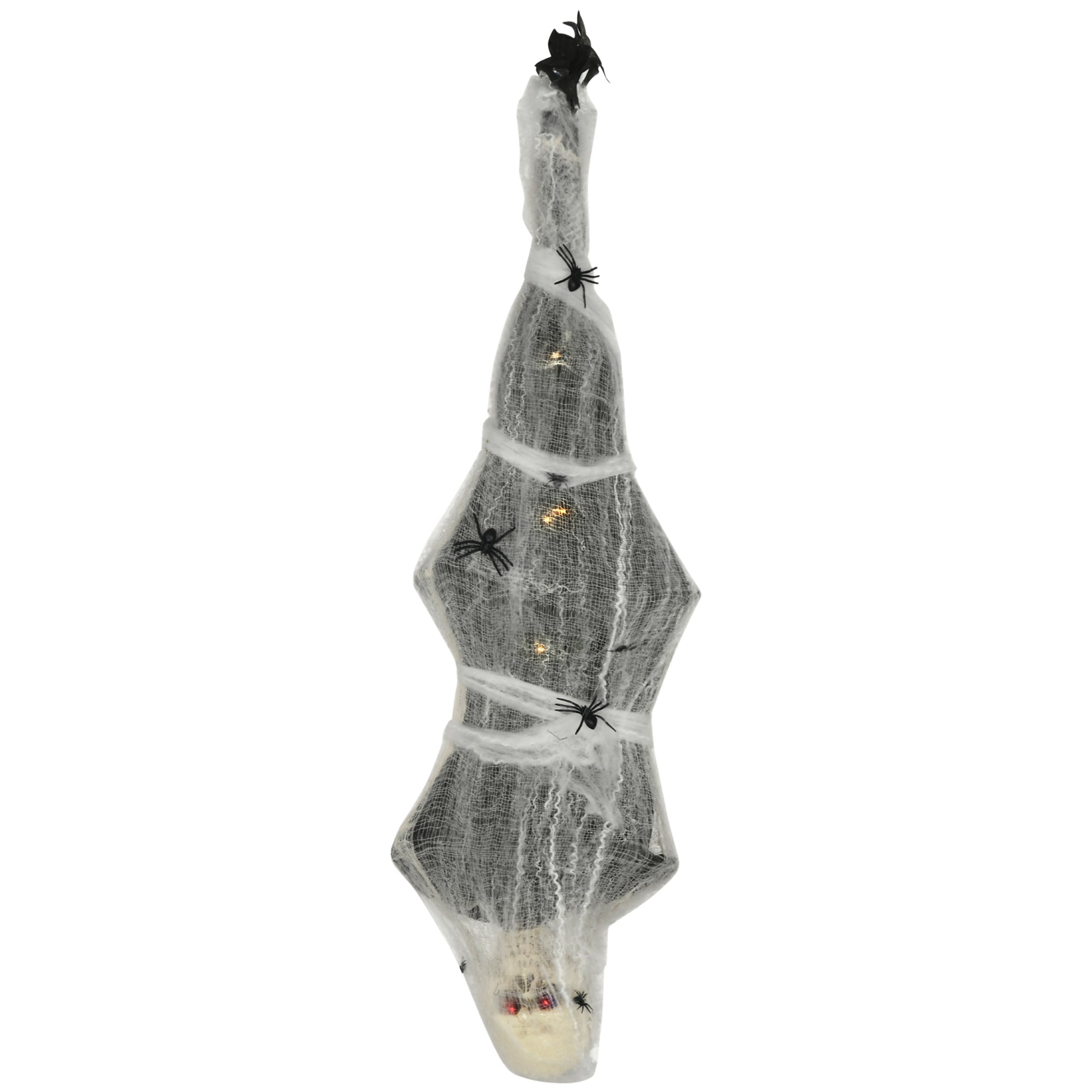 HOMCOM 4.7ft Life Size Outdoor Halloween Decoration Hanging Mummy with Spider Web, Animated Prop Decor with Sound and Motion Activated, Light Up Eyes, Howling Sound, Posable Arms, Moving Body
