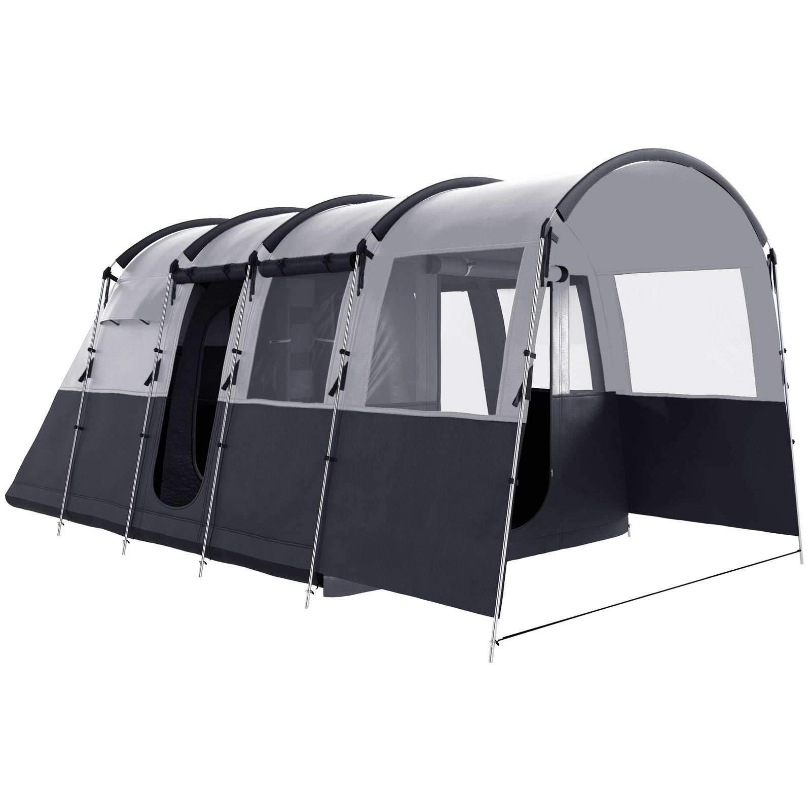 Outsunny 4 Person Camping Tent, Waterproof Family Tent, Tunnel Design, 4 Large Windows, Sleeping Cabins 3000mm Water Column Grey