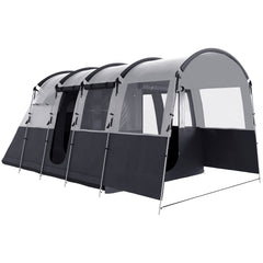 Outsunny 4 Person Camping Tent, Waterproof Family Tent, Tunnel Design, 4 Large Windows, Sleeping Cabins 3000mm Water Column Grey
