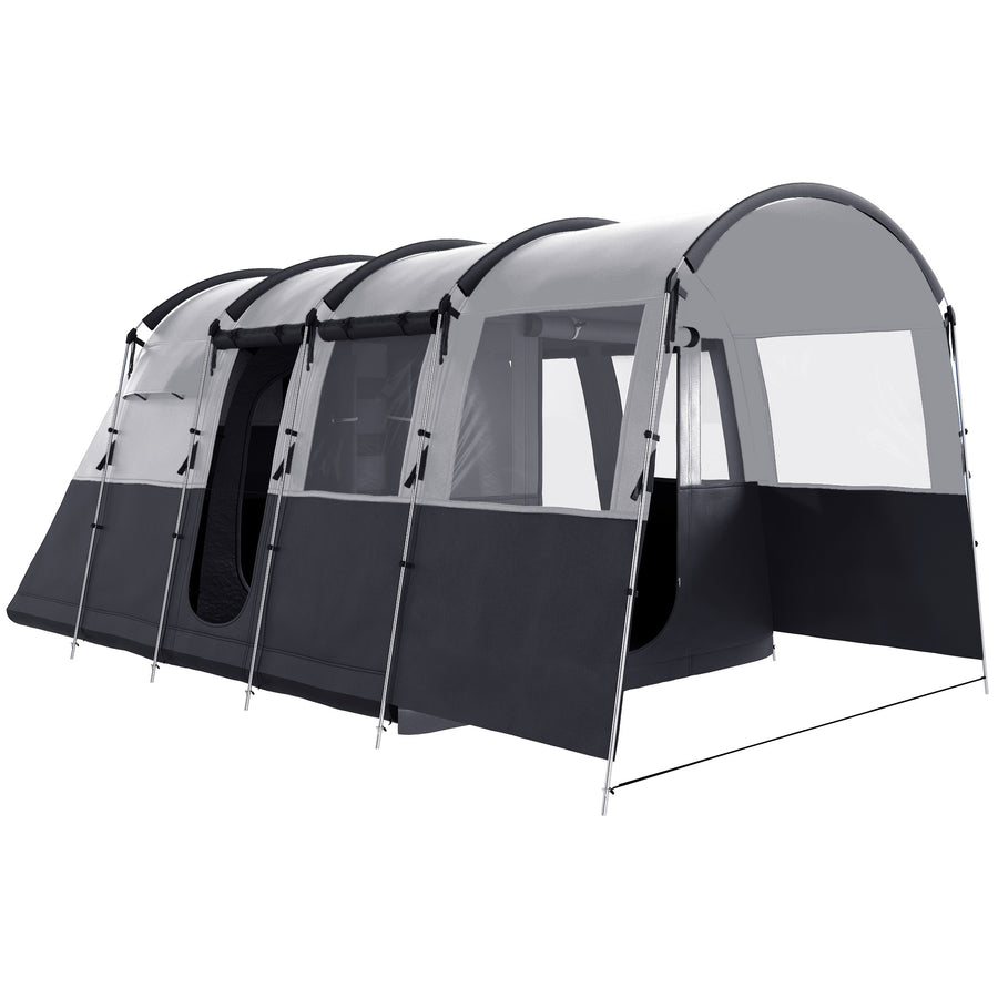Outsunny 4 Person Camping Tent, Waterproof Family Tent, Tunnel Design, 4 Large Windows, Sleeping Cabins 3000mm Water Column Grey