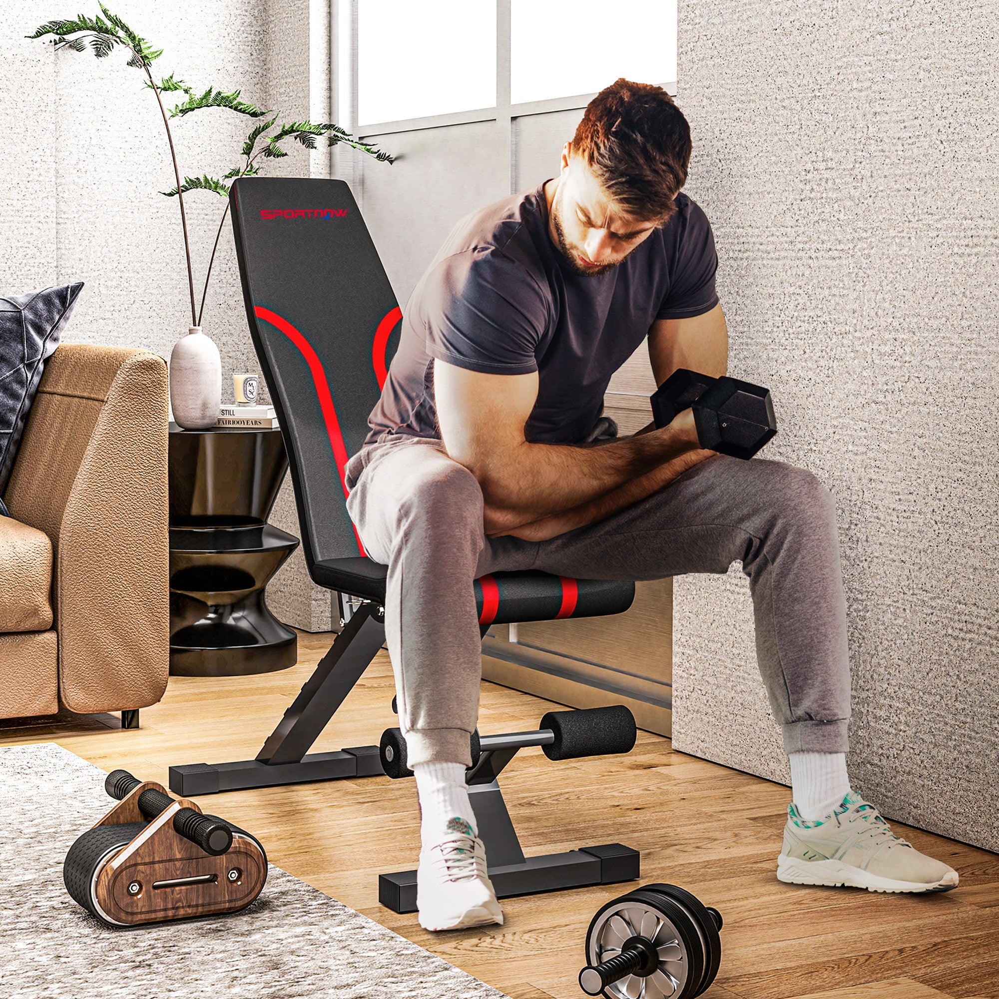 SPORTNOW Foldable Weight Bench, Adjustable Incline Flat Bench Press with 6-Level Backrest, 4-Level Seat, Leg Extension for Home Gym Workout Full Body Strength Training
