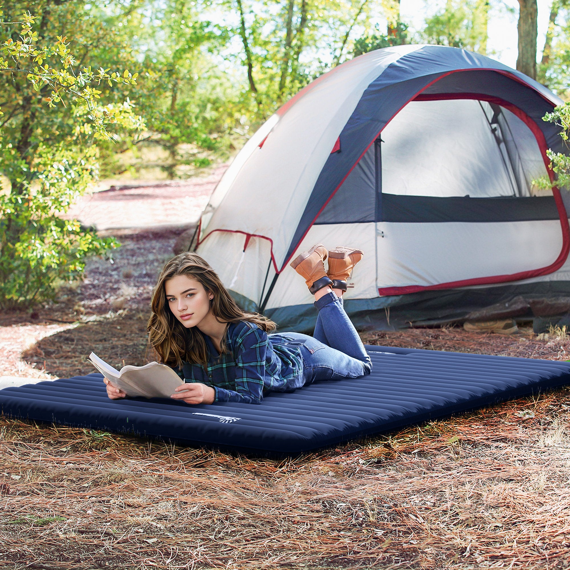 Outsunny 2 Person Camping Inflatable Mattress - Navy Blue
