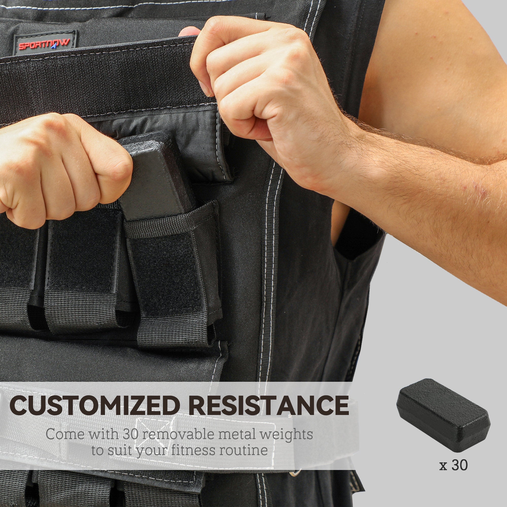 SPORTNOW 30KG Adjustable Weighted Vest, Running Weight Vest, with 30 Metal Weights, Reflective Strips, for Running, Exercise