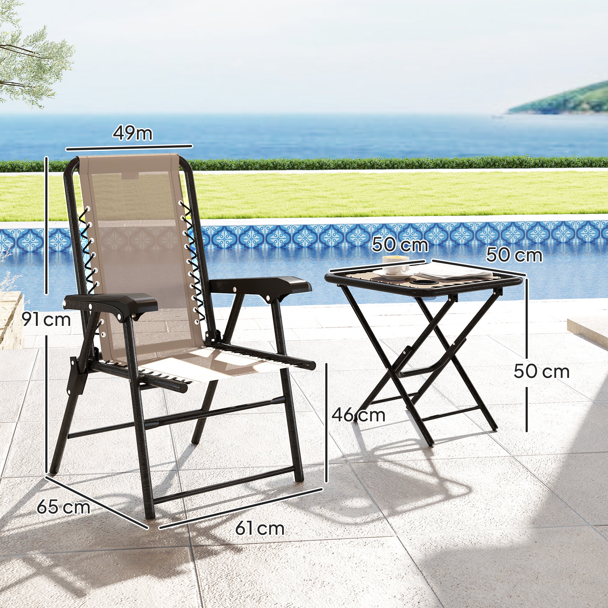 Outsunny Three-Piece Garden Table and Chair Set - Khaki