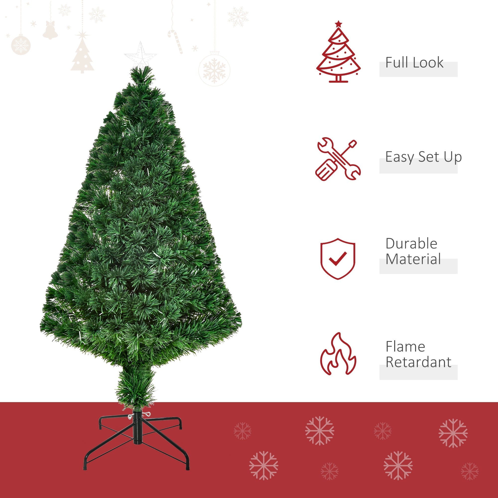 HOMCOM 4FT Pre-Lit Fibre Optic Artificial Christmas Tree Holiday Xmas DÃ©cor with Tree Topper Multi-Colour